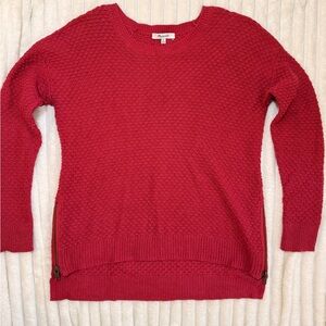 Madewell Red Textured Knit Sweater Zip Hem XS